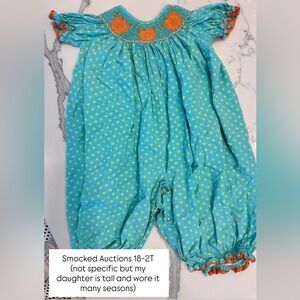 Smocked Auctions Teal Polka Dot Fall Romper